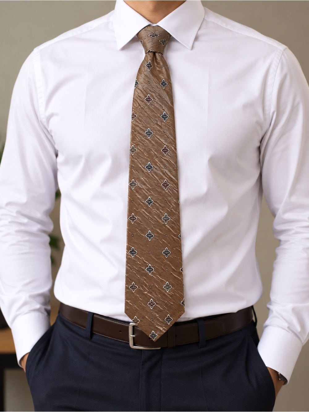 Joseph Abboud Brown Diagonal Motif Silk Tie